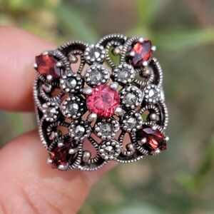 Absolutely stunning bold chunky Art Deco style vintage garnet marcasite sterling